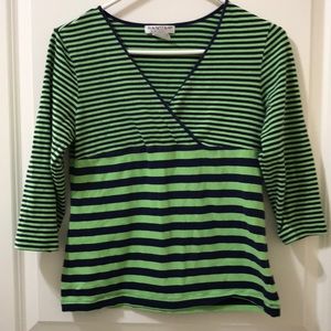 Hannah green & navy stripe 3/4 sleeve top - small